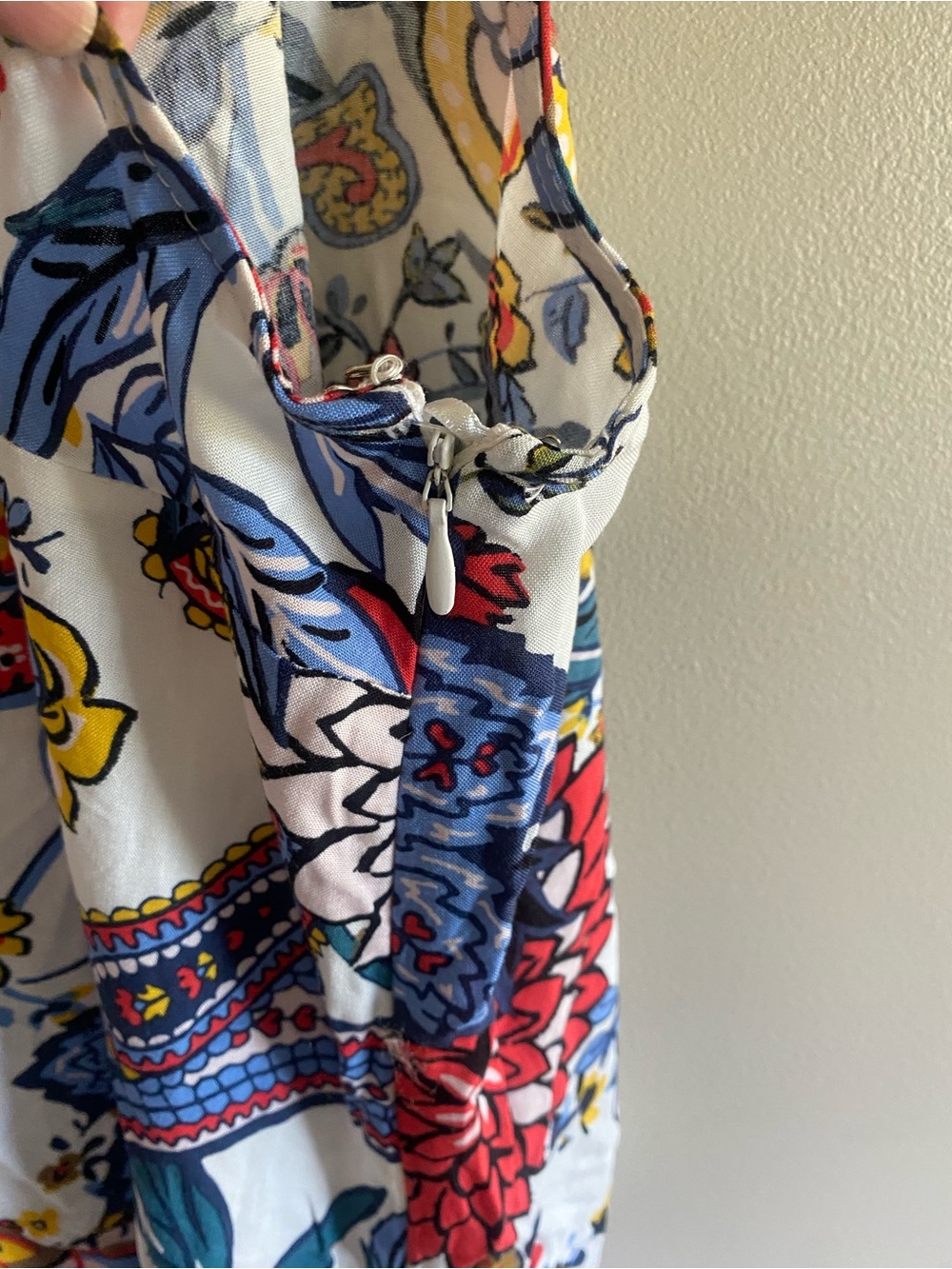 White Floral Jumpsuit with Blue & Red Print - Picture 8 of 12